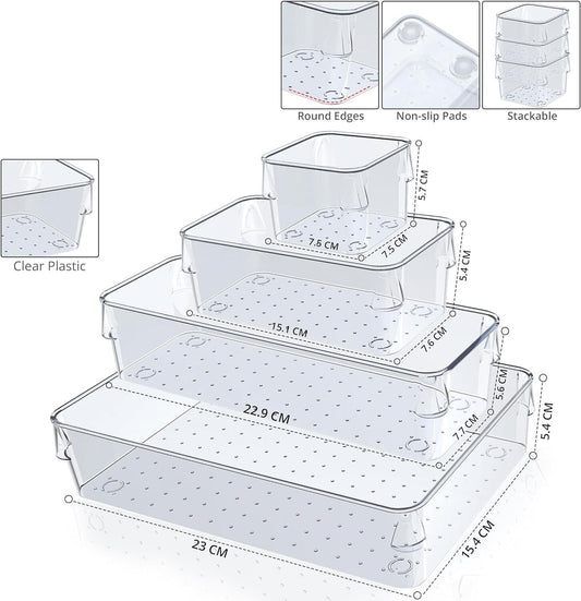 Schubladen Organizer Set 25-teilig – Transparente Aufbewahrungsboxen für Küche & Bad