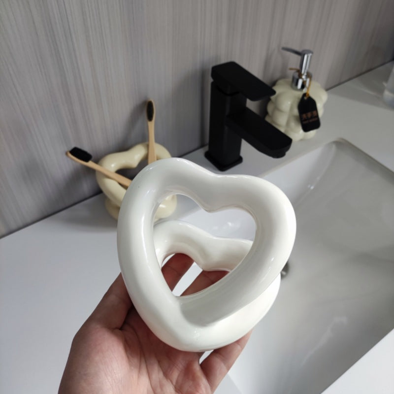 Keramik Zahnbürstenhalter Herz Design – Dekorativer Badezimmer Organizer