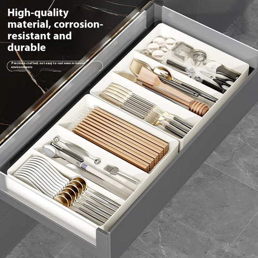 Ausziehbarer Besteck Organizer – Verstellbare Schubladen Aufbewahrungsbox mit Fächern