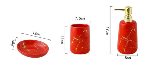Keramik Badezimmer Set – Zahnbürstenhalter & Organizer mit Goldrahmen (Luxus Design)