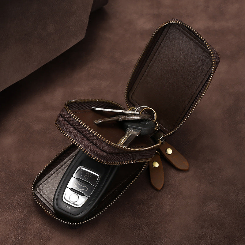 Leder Schlüssel Etui mit Reißverschluss – Crazy Horse Key Holder aus Echtleder