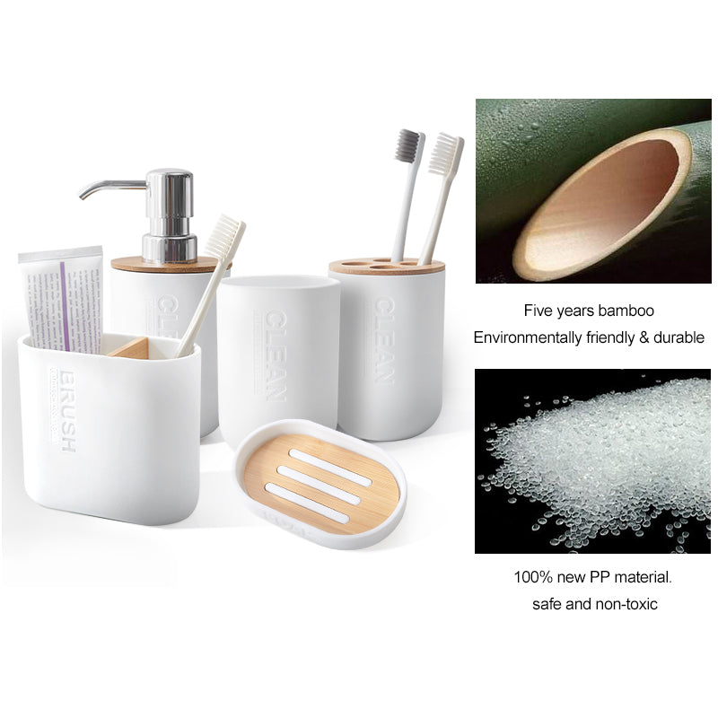 Badezimmer Set mit Zahnbürstenhalter – Bambus & Kunststoff Organizer (Eco Design)