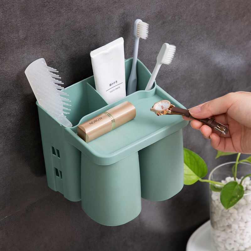 Zahnbürstenhalter Wand – Badezimmer Organizer mit Bechern (ohne Bohren)