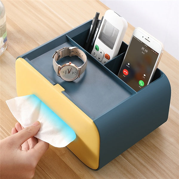 Multifunktionale Taschentuchbox mit Organizer – Aufbewahrungsbox für Kosmetik & Zubehör