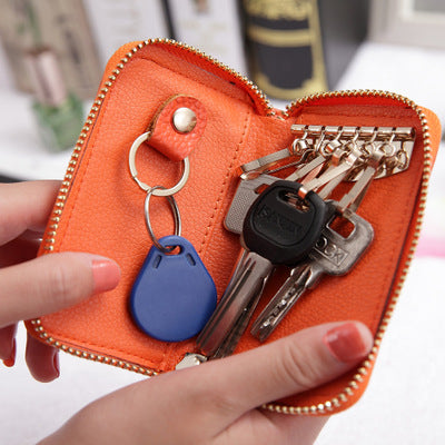 Leder Schlüssel Etui mit Kartenfach – Schlüsselbörse mit Reißverschluss