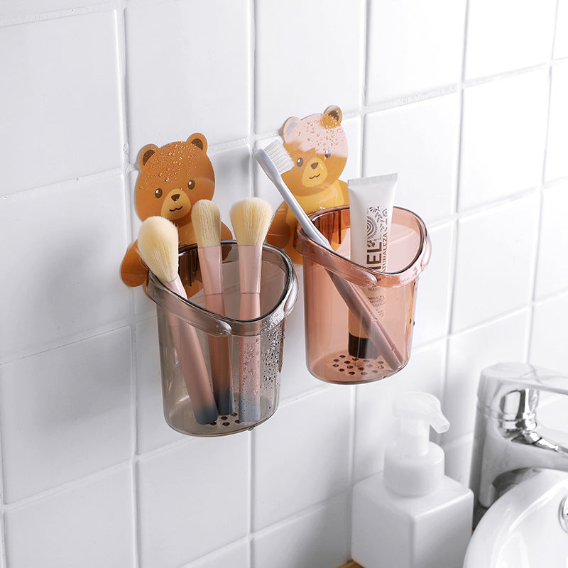 Kinder Zahnbürstenhalter mit Becher – Niedlicher Bär Wandhalter mit Saugnapf