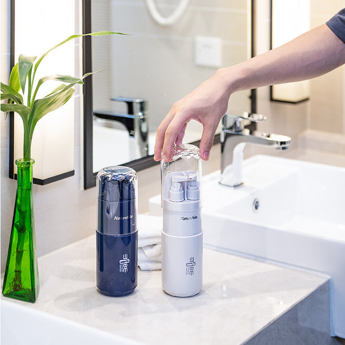 Reise Toiletten Set – Zahnbürstenbecher mit Spendern, Spiegel & Kamm