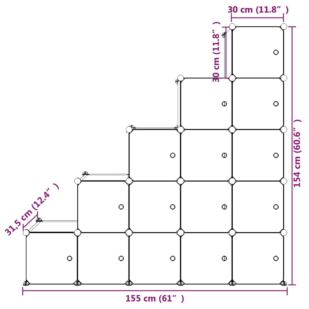 Modulares Kinderregal mit 15 Würfeln – Großer Aufbewahrungsschrank aus PP