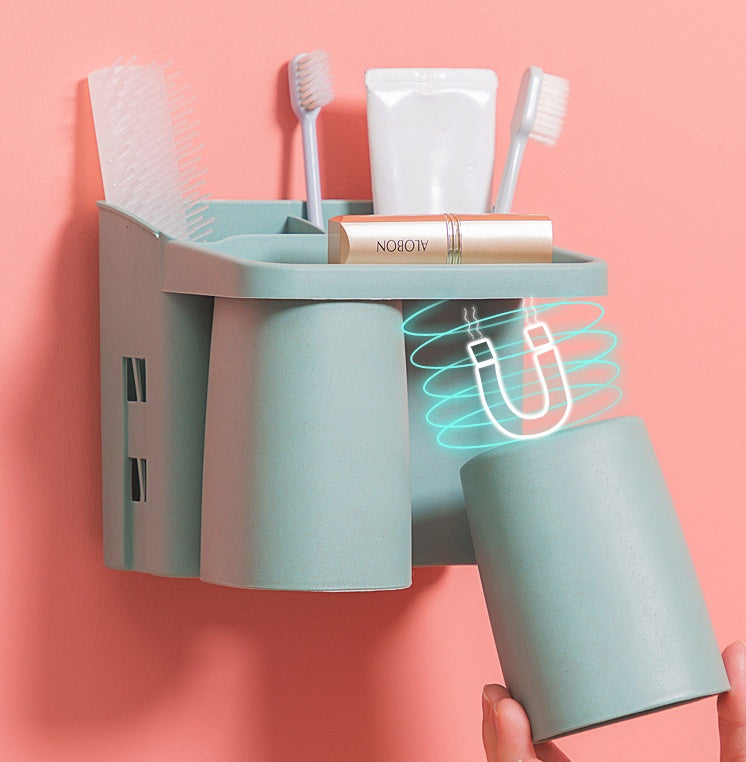 Zahnbürstenhalter Wand – Badezimmer Organizer mit Bechern (ohne Bohren)