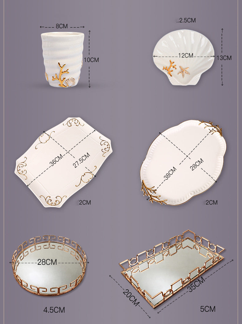 Keramik Badezimmer Set – Zahnbürstenhalter & Accessoires mit Goldrahmen (Luxus Design)