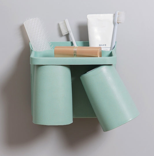 Zahnbürstenhalter Wand – Badezimmer Organizer mit Bechern (ohne Bohren)