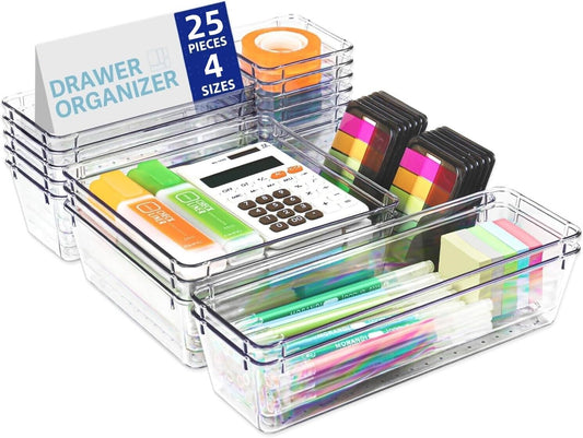 Schubladen Organizer Set 25-teilig – Transparente Aufbewahrungsboxen für Küche & Bad