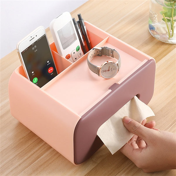 Multifunktionale Taschentuchbox mit Organizer – Aufbewahrungsbox für Kosmetik & Zubehör