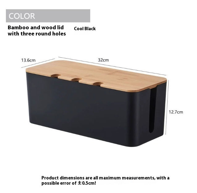 Kabel Organizer Box für Schreibtisch – Kabelmanagement Box mit Holzdeckel für Steckdosen und Kabel
