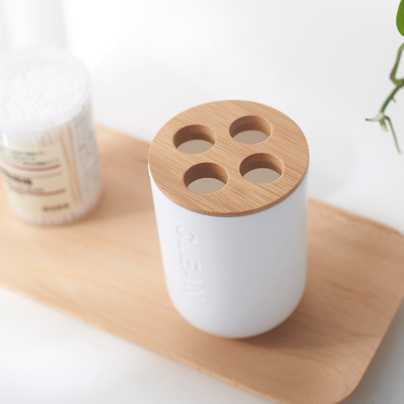Badezimmer Set mit Zahnbürstenhalter – Bambus & Kunststoff Organizer (Eco Design)