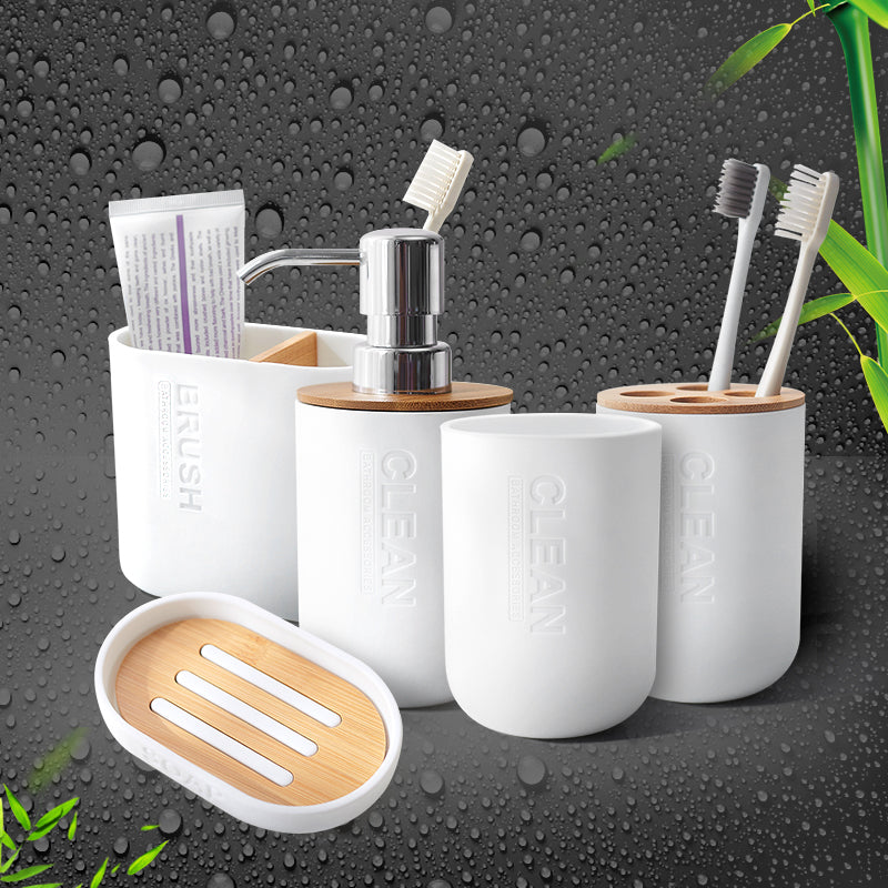 Badezimmer Set mit Zahnbürstenhalter – Bambus & Kunststoff Organizer (Eco Design)
