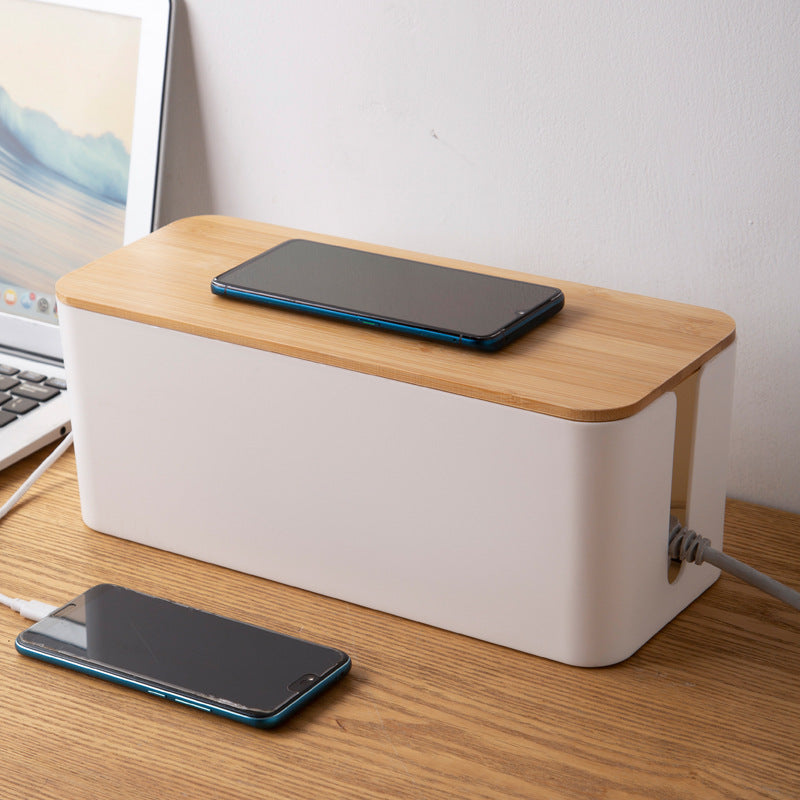 Kabel Organizer Box für Schreibtisch – Kabelmanagement Box mit Holzdeckel für Steckdosen und Kabel