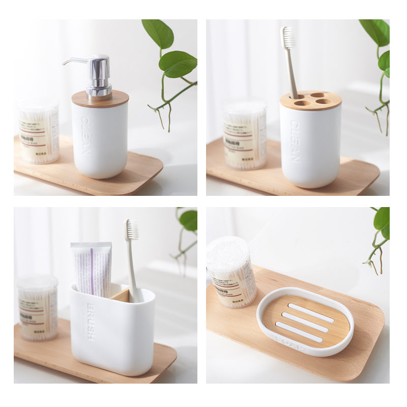 Badezimmer Set mit Zahnbürstenhalter – Bambus & Kunststoff Organizer (Eco Design)
