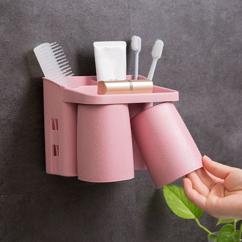 Zahnbürstenhalter Wand – Badezimmer Organizer mit Bechern (ohne Bohren)