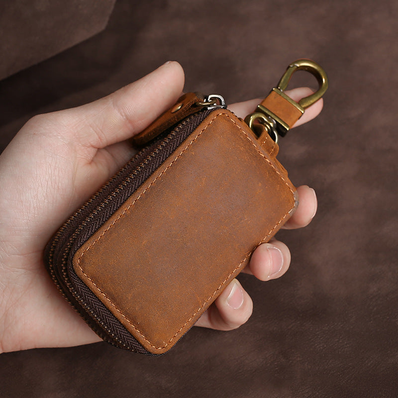 Leder Schlüssel Etui mit Reißverschluss – Crazy Horse Key Holder aus Echtleder