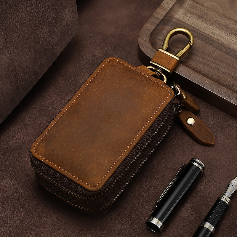 Leder Schlüssel Etui mit Reißverschluss – Crazy Horse Key Holder aus Echtleder