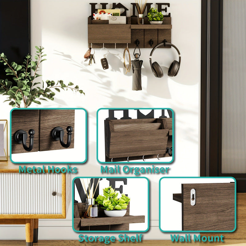 Wand Schlüsselhalter aus Holz – Multifunktionale Schlüsselablage mit Regal