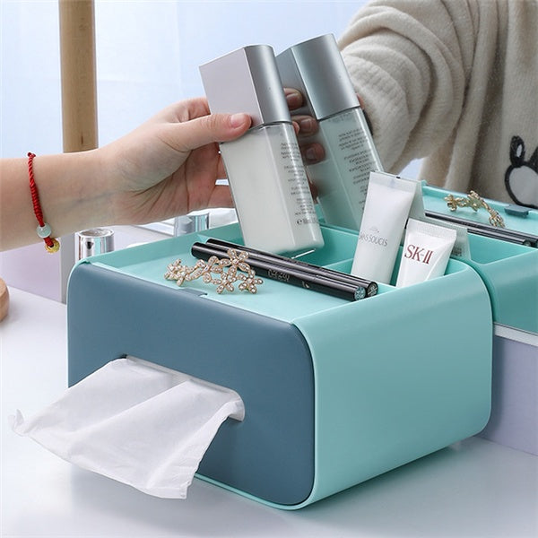 Multifunktionale Taschentuchbox mit Organizer – Aufbewahrungsbox für Kosmetik & Zubehör