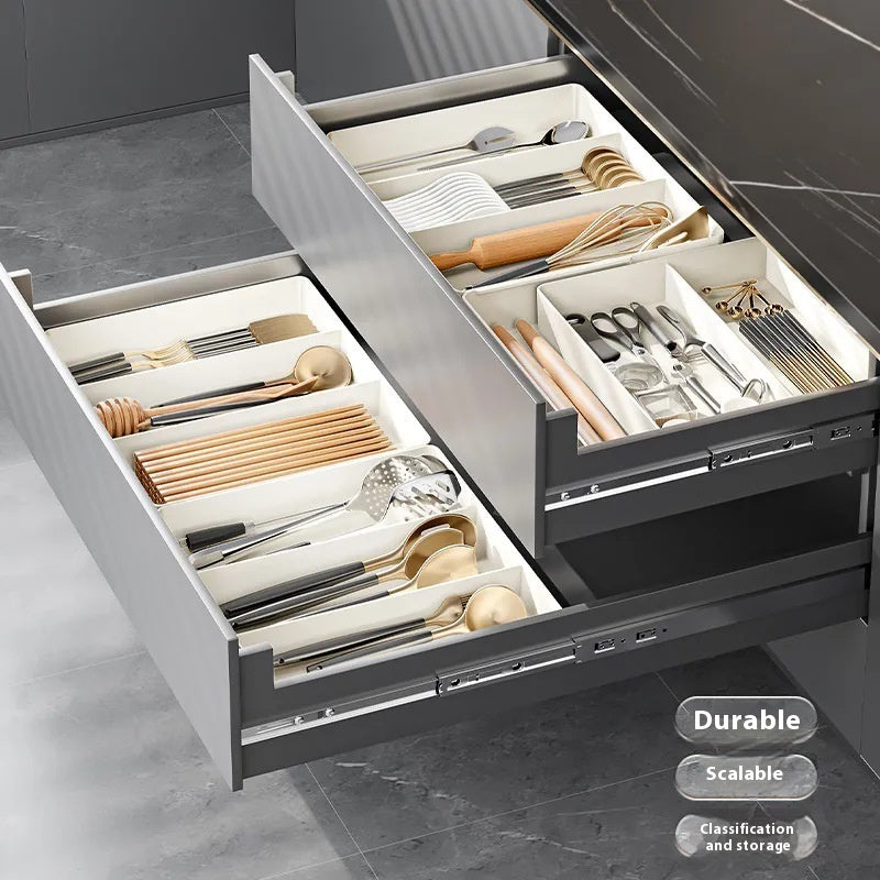 Ausziehbarer Besteck Organizer – Verstellbare Schubladen Aufbewahrungsbox mit Fächern