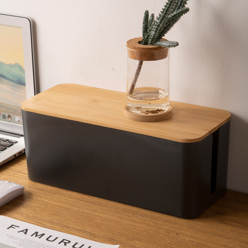 Kabel Organizer Box für Schreibtisch – Kabelmanagement Box mit Holzdeckel für Steckdosen und Kabel