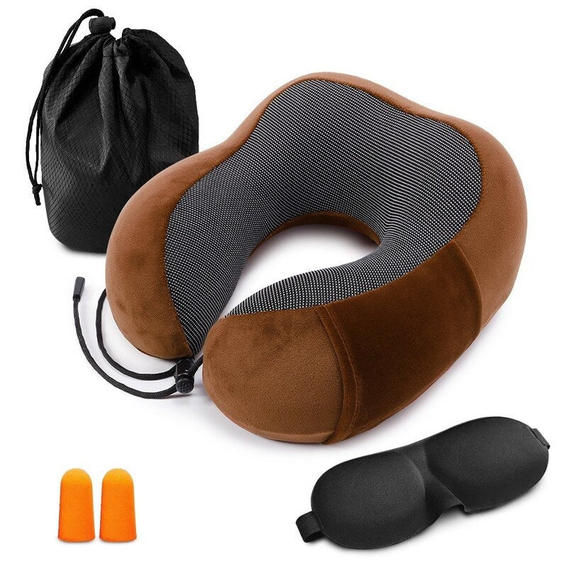 Reise Nackenkissen Set (3-teilig) – U-Form Kissen mit Tasche, Schlafmaske & Ohrstöpseln