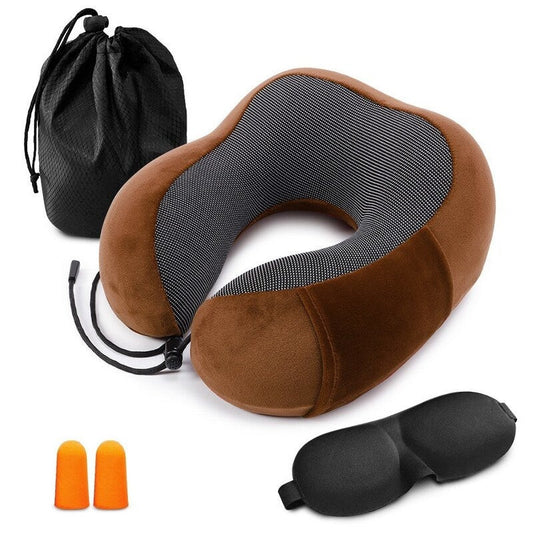 Reise Nackenkissen Set (3-teilig) – U-Form Kissen mit Tasche, Schlafmaske & Ohrstöpseln