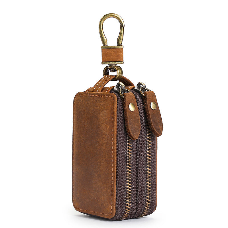 Leder Schlüssel Etui mit Reißverschluss – Crazy Horse Key Holder aus Echtleder