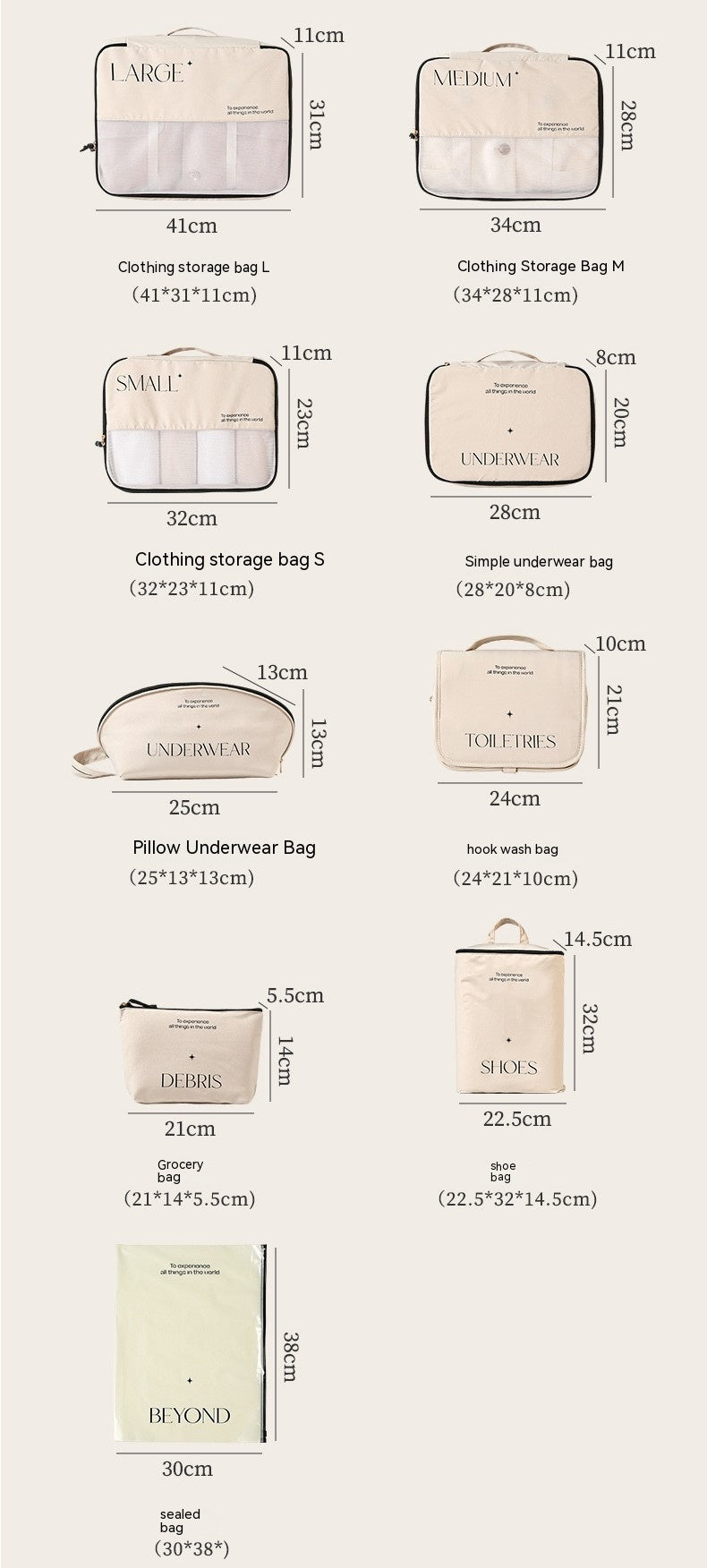 Reise-Organizer Set – Packtaschen für Kleidung & Zubehör (5–8-teilig)
