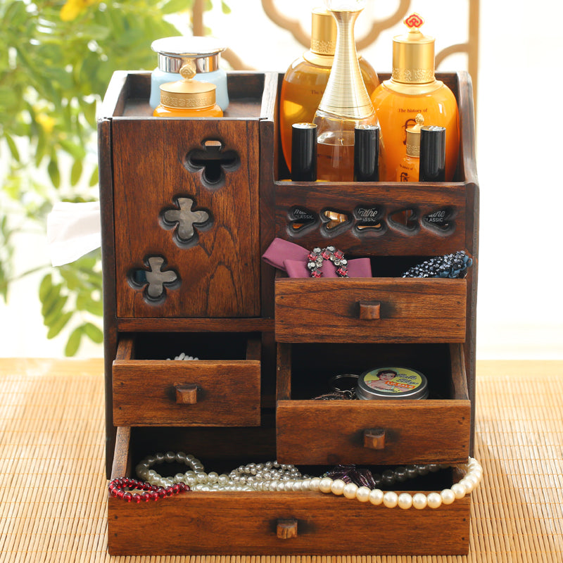 Vintage Kosmetik Organizer aus Holz – Retro Make-up Aufbewahrungsbox
