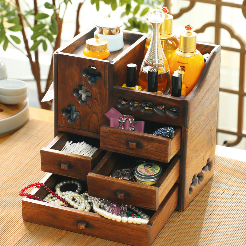Vintage Kosmetik Organizer aus Holz – Retro Make-up Aufbewahrungsbox